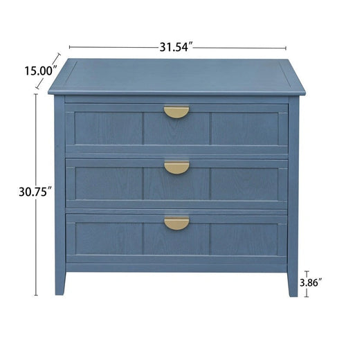 Meuble à 3 tiroirs, style américain, convient pour la chambre, le salon ou le bureau. Couleur : bleu.