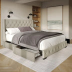 Lit plateforme de rangement Olympia entièrement capitonné