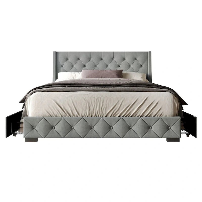 Lit plateforme de rangement Olympia entièrement capitonné