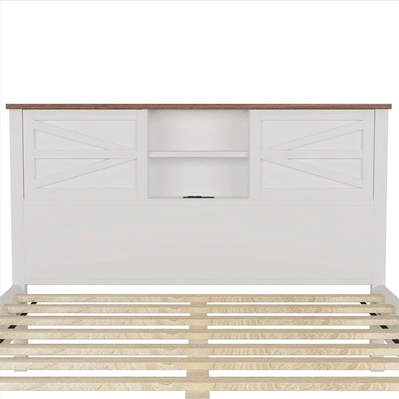 Ensemble de chambre à coucher comprenant un lit plateforme double avec station de recharge, une table de chevet et une commode (ensemble de 3 pièces)