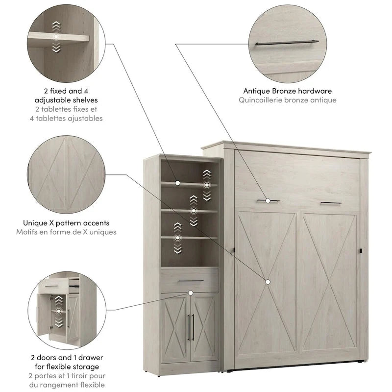 Lit escamotable Key West Queen avec armoire (94 po) par Bestar