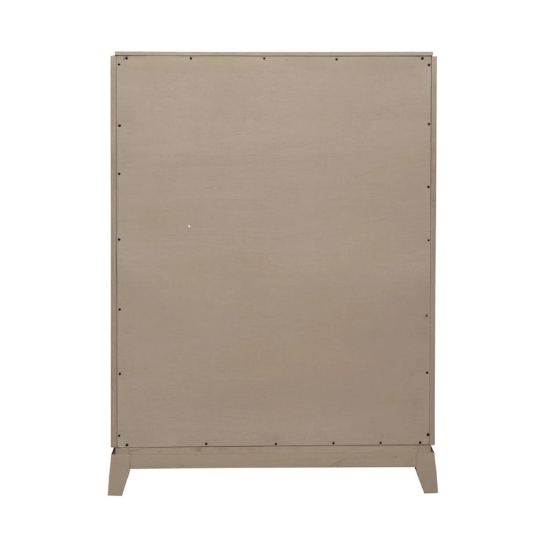 Ensemble de chambre à coucher Avalon en chêne beige bruni avec lit de rangement capitonné, commode, miroir et coffre - King, Queen