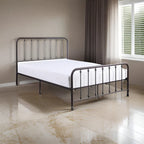 Ken Queen Bed, Vertical Slatted Headboard, Footboard, Dark Bronze Metal