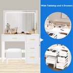 Ensemble coiffeuse Moasis avec éclairage LED, bureau de maquillage et 4 tiroirs - 90 cm (L) x 40 cm (l) x 136 cm (H)