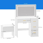 Ensemble coiffeuse Moasis avec éclairage LED, bureau de maquillage et 4 tiroirs - 90 cm (L) x 40 cm (l) x 136 cm (H)