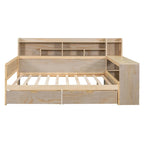 Lit de jour multifonctionnel en bois avec étagères de rangement, 2 tiroirs de rangement et bureau