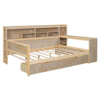Lit de jour multifonctionnel en bois avec étagères de rangement, 2 tiroirs de rangement et bureau