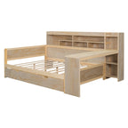 Lit de jour multifonctionnel en bois avec étagères de rangement, 2 tiroirs de rangement et bureau