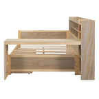 Lit de jour multifonctionnel en bois avec étagères de rangement, 2 tiroirs de rangement et bureau