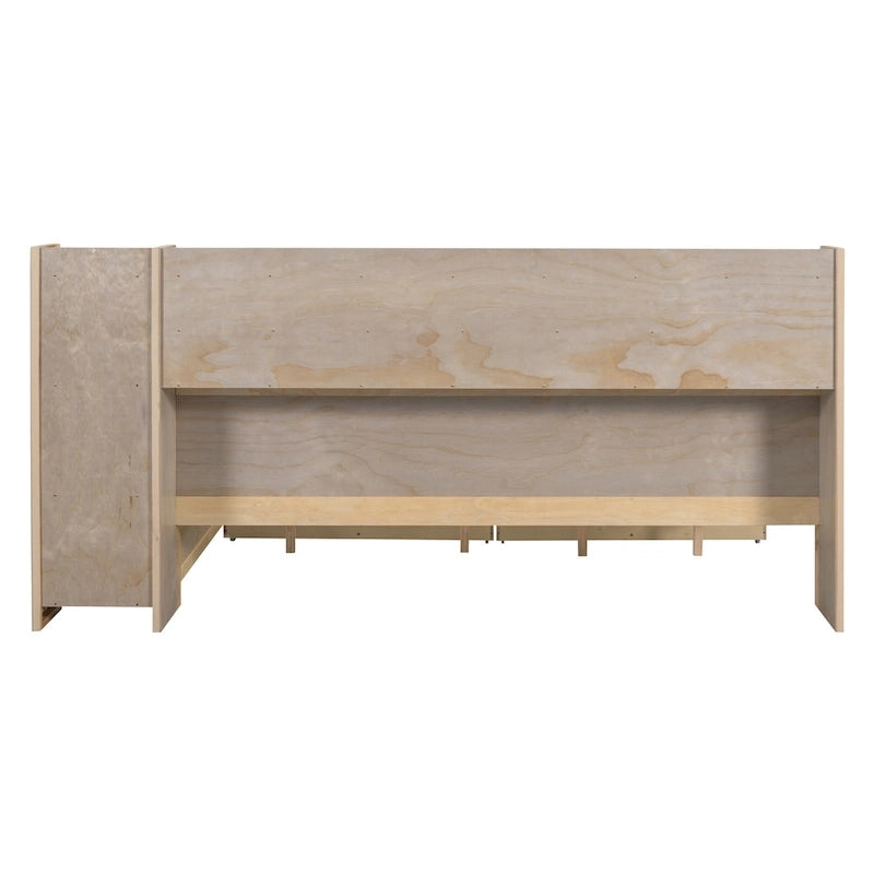 Lit de jour multifonctionnel en bois avec étagères de rangement, 2 tiroirs de rangement et bureau