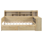 Lit de jour multifonctionnel en bois avec étagères de rangement, 2 tiroirs de rangement et bureau