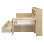 Lit de jour multifonctionnel en bois avec étagères de rangement, 2 tiroirs de rangement et bureau