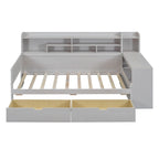 Lit de jour multifonctionnel en bois avec étagères de rangement, 2 tiroirs de rangement et bureau