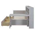 Lit de jour multifonctionnel en bois avec étagères de rangement, 2 tiroirs de rangement et bureau
