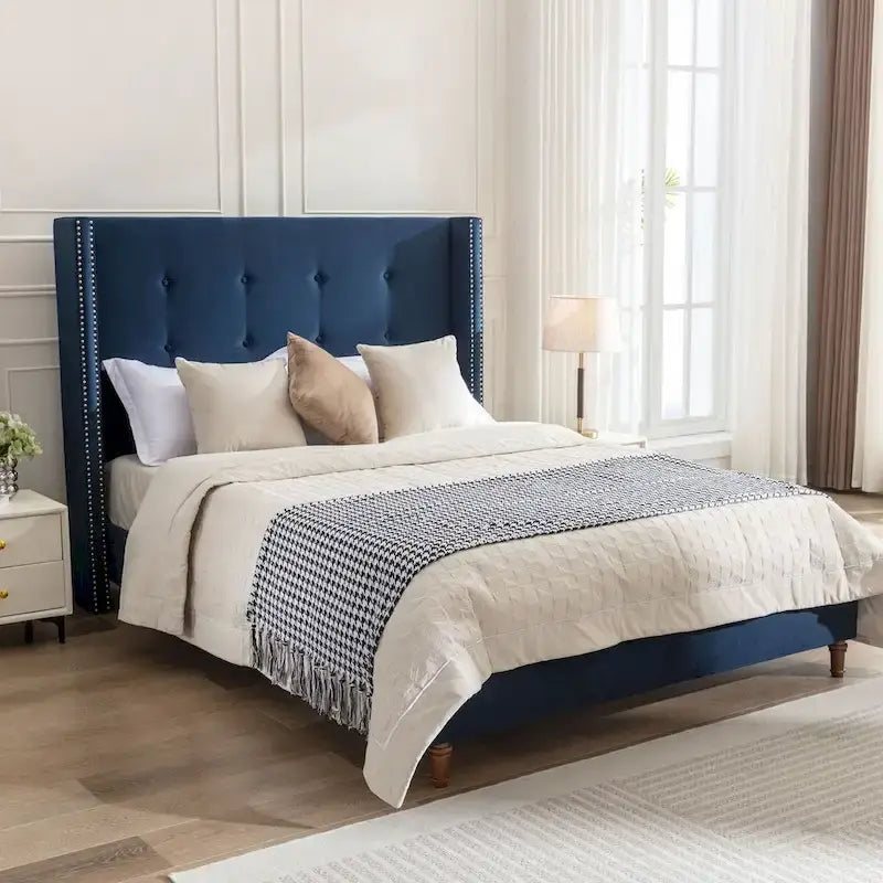 CUSchoice 54 High Headboard Upholstered Queen/King Bed (No Box Spring Needed)