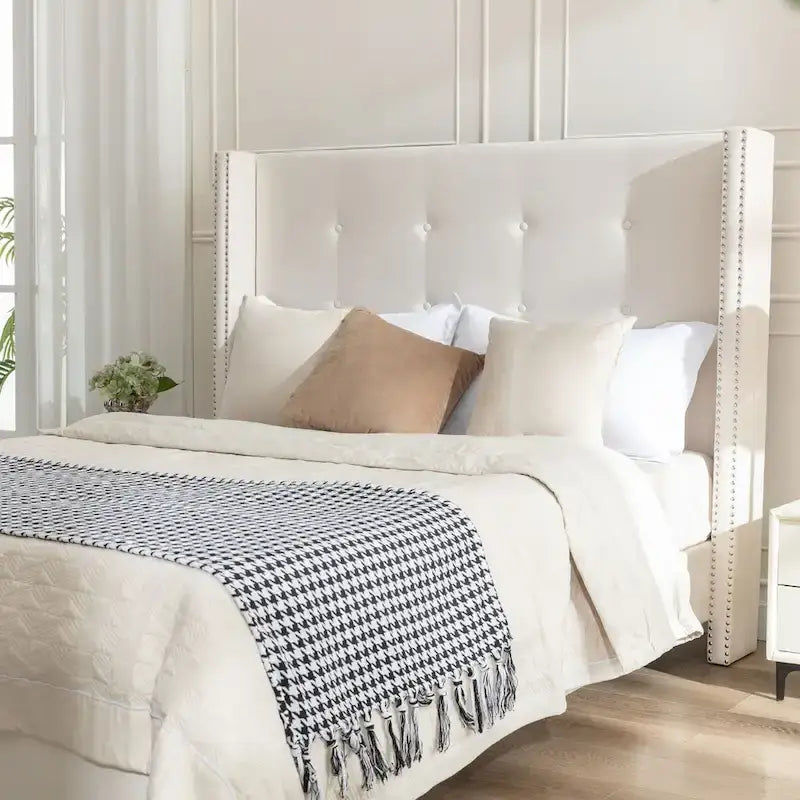 Lit Queen/King capitonné avec tête de lit haute CUSchoice (sommier non requis)