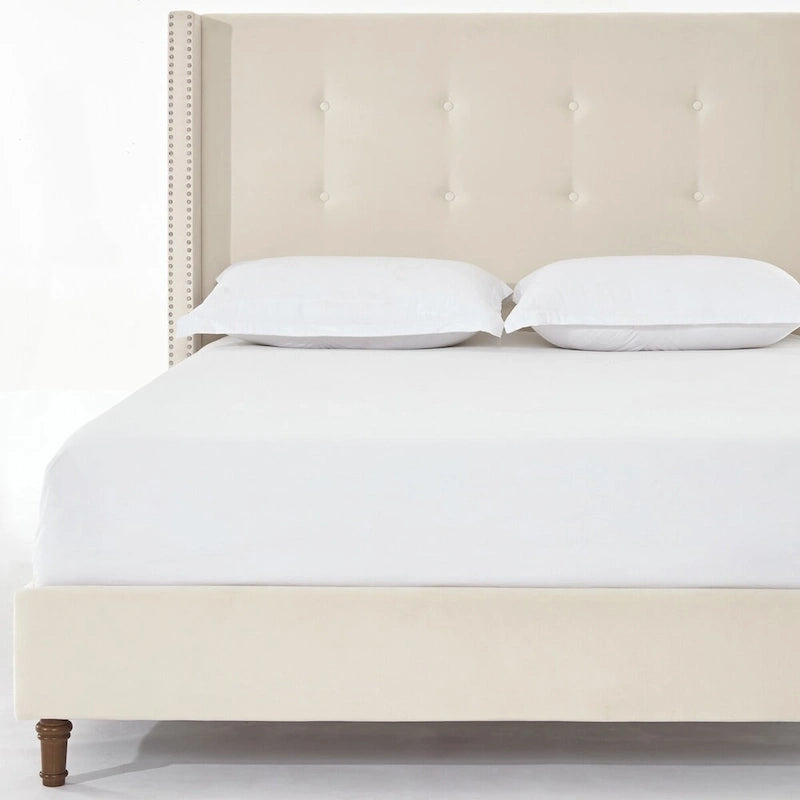 Lit Queen/King capitonné avec tête de lit haute CUSchoice (sommier non requis)