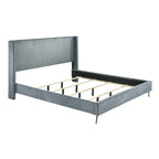 Lit rembourré en velours côtelé à larges côtes Mavela de Roundhill Furniture avec 2 tables de chevet, bleu