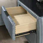 Lit rembourré en velours côtelé à larges côtes Mavela de Roundhill Furniture avec 2 tables de chevet, bleu