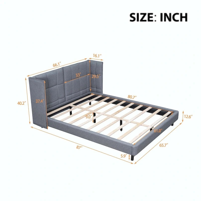 Lit plateforme rembourré avec lumières LED et tête de lit en forme de U