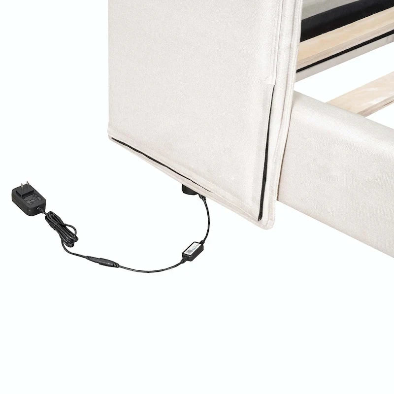 Lit plateforme rembourré avec lumières LED et tête de lit en forme de U