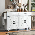 53.5 in. W Farmhouse Rolling Kitchen Island Cart with Drop Leaf and Power Outlet