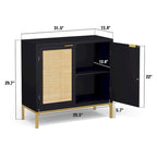 Buffet/meuble d'appoint Anmytek style moderne milieu du siècle en bois et rotin noir avec 2 portes