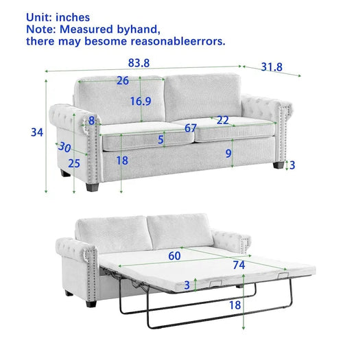 Canapé-lit convertible 2 en 1 en polyester de 83,8 pouces