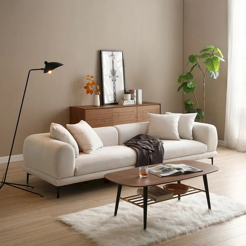 Canapé moderne 4 places en tissu bleu et blanc, 108,3 pouces (275 cm) de large.