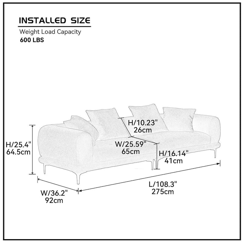 Canapé moderne 4 places en tissu bleu et blanc, 108,3 pouces (275 cm) de large.
