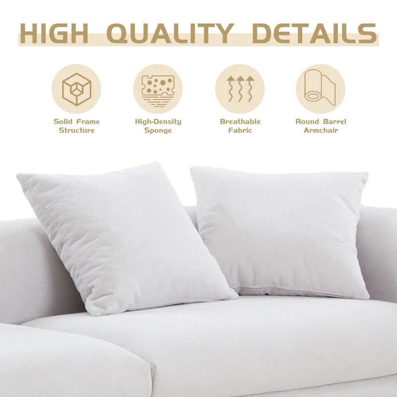 Canapé moderne 4 places en tissu bleu et blanc, 108,3 pouces (275 cm) de large.