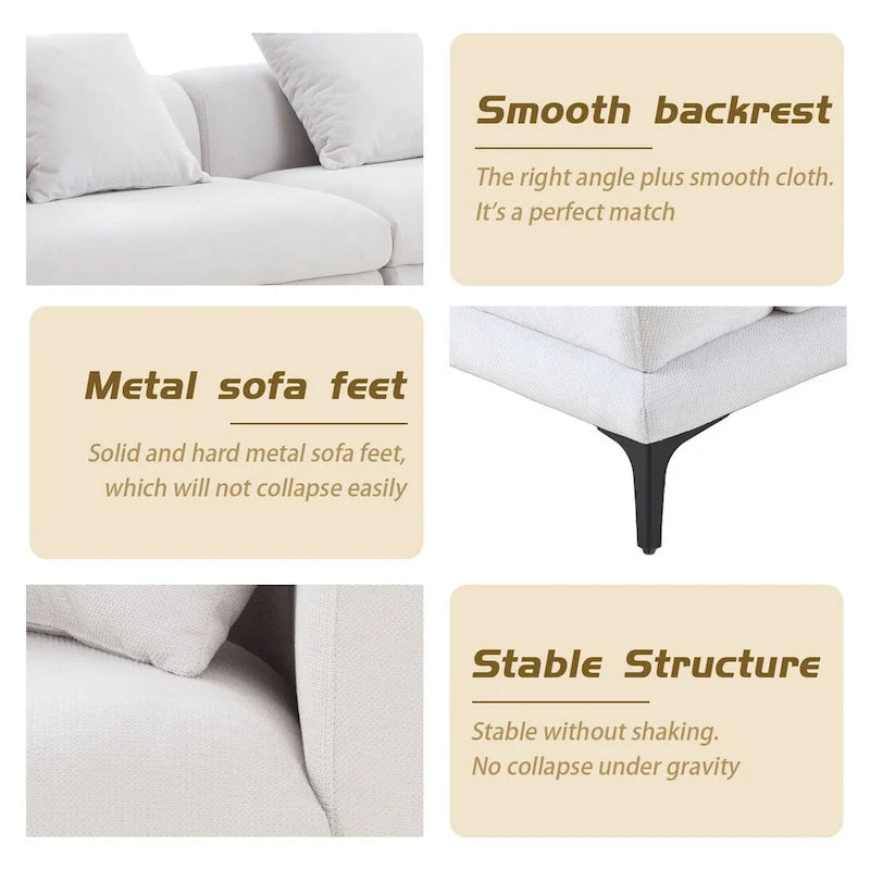 Canapé moderne 4 places en tissu bleu et blanc, 108,3 pouces (275 cm) de large.