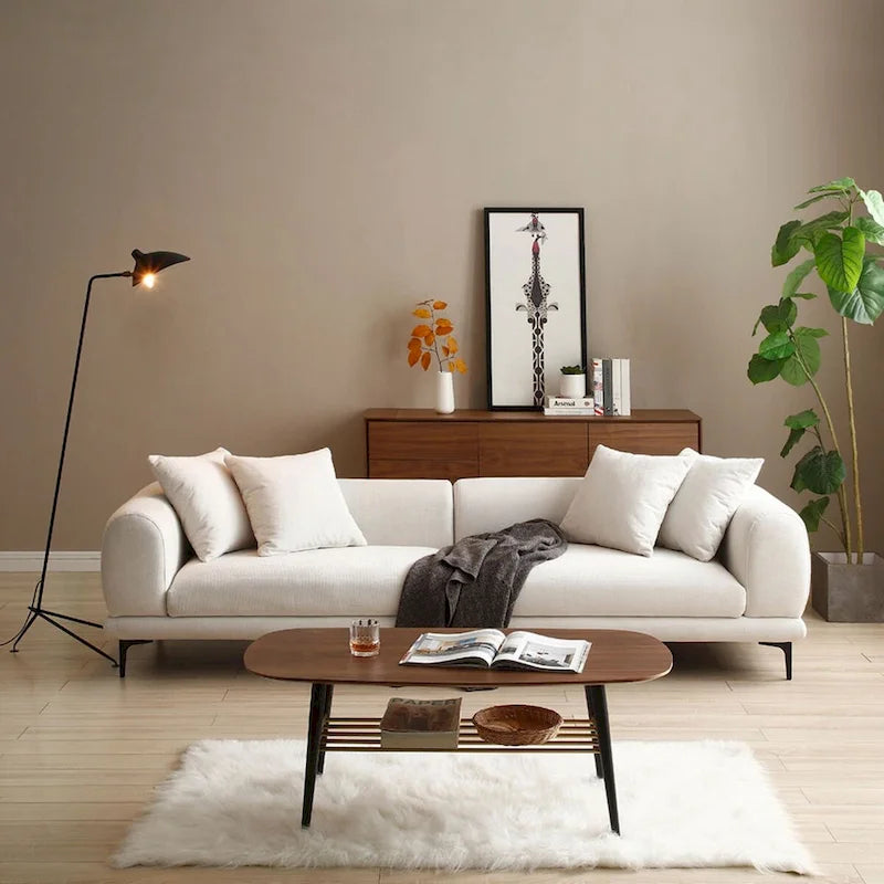 Canapé moderne 4 places en tissu bleu et blanc, 108,3 pouces (275 cm) de large.