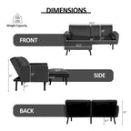 Canapé d'angle en velours en forme de L, convertible en futon avec dossier inclinable séparé pour les petits espaces - 2 personnes