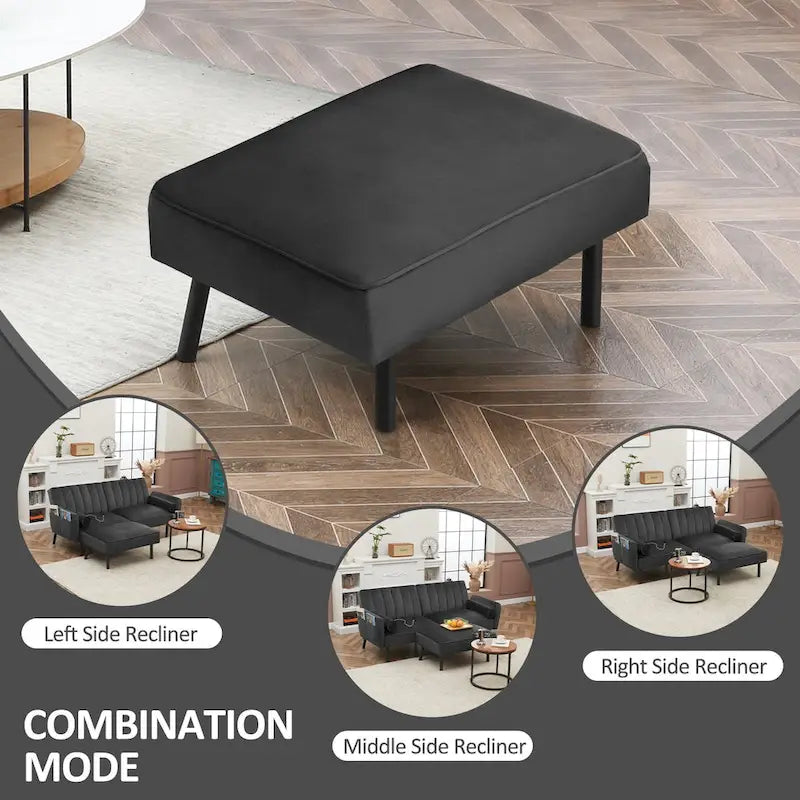 Canapé d'angle en velours en forme de L, convertible en futon avec dossier inclinable séparé pour les petits espaces - 2 personnes