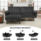 Canapé d'angle en velours en forme de L, convertible en futon avec dossier inclinable séparé pour les petits espaces - 2 personnes