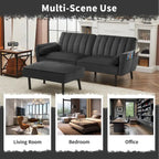 Canapé d'angle en velours en forme de L, convertible en futon avec dossier inclinable séparé pour les petits espaces - 2 personnes