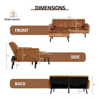 Canapé d'angle en velours en forme de L, convertible en futon avec dossier inclinable séparé pour les petits espaces - 2 personnes
