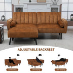 Canapé d'angle en velours en forme de L, convertible en futon avec dossier inclinable séparé pour les petits espaces - 2 personnes