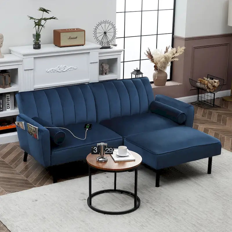 Canapé d'angle en velours en forme de L, convertible en futon avec dossier inclinable séparé pour les petits espaces - 2 personnes