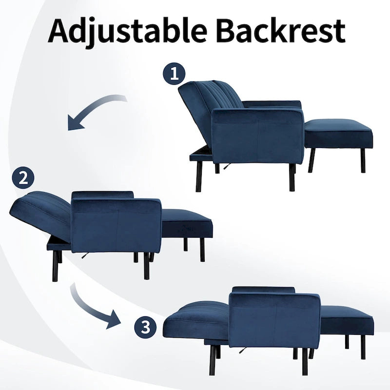 Canapé d'angle en velours en forme de L, convertible en futon avec dossier inclinable séparé pour les petits espaces - 2 personnes