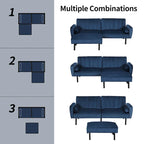 Canapé d'angle en velours en forme de L, convertible en futon avec dossier inclinable séparé pour les petits espaces - 2 personnes