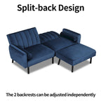 Canapé d'angle en velours en forme de L, convertible en futon avec dossier inclinable séparé pour les petits espaces - 2 personnes