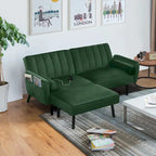 Canapé d'angle en velours en forme de L, convertible en futon avec dossier inclinable séparé pour les petits espaces - 2 personnes