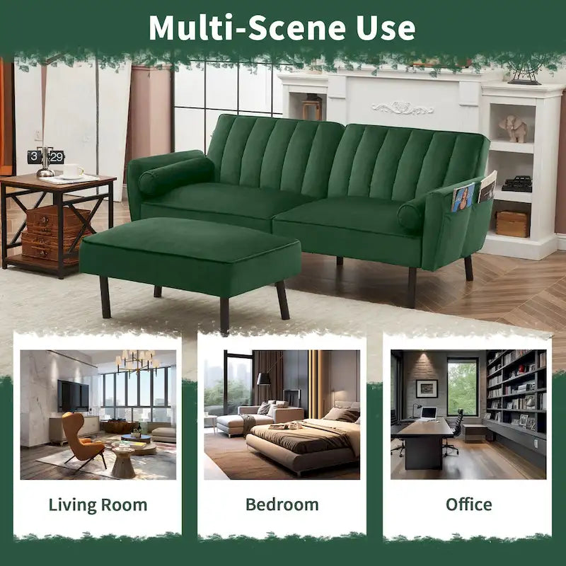 Canapé d'angle en velours en forme de L, convertible en futon avec dossier inclinable séparé pour les petits espaces - 2 personnes