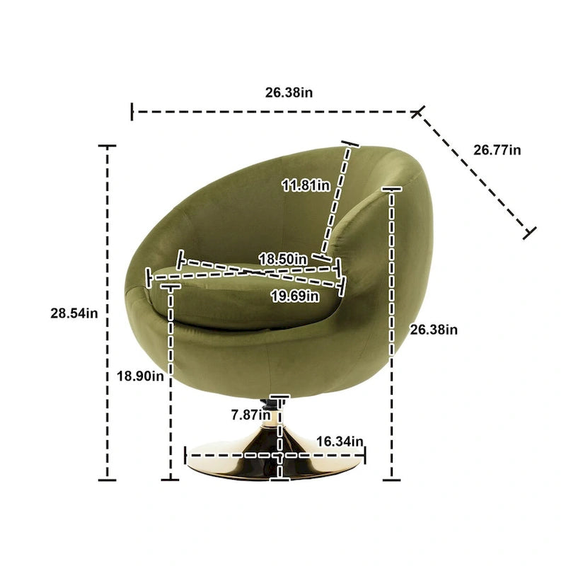 Fauteuils d'appoint HOMEFUN en velours pivotants à 360 degrés, forme tonneau, à dossier ergonomique