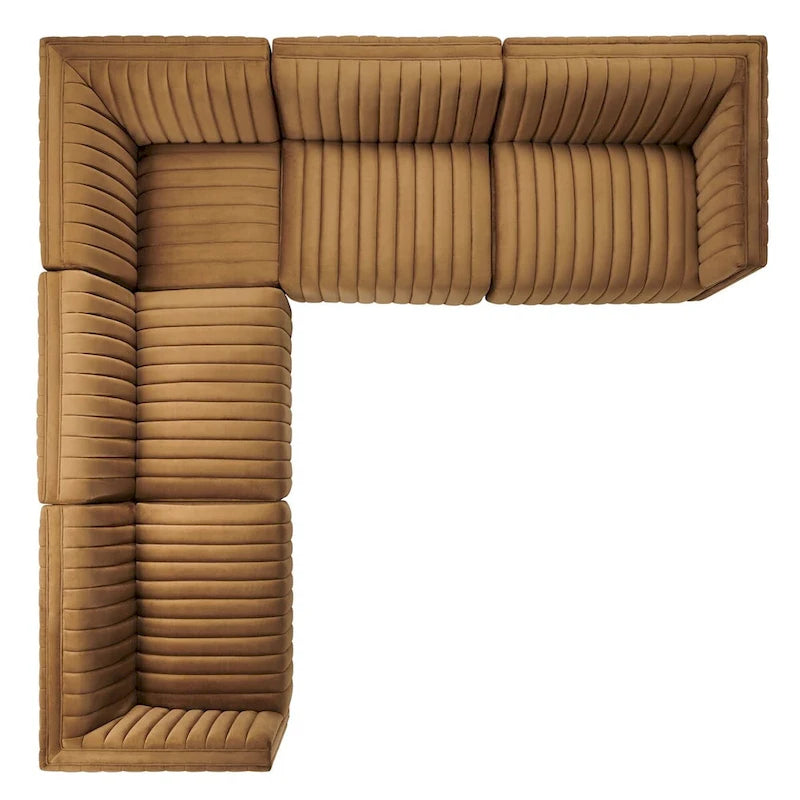 Canapé d'angle 5 pièces Conjure Channel en velours capitonné haute performance