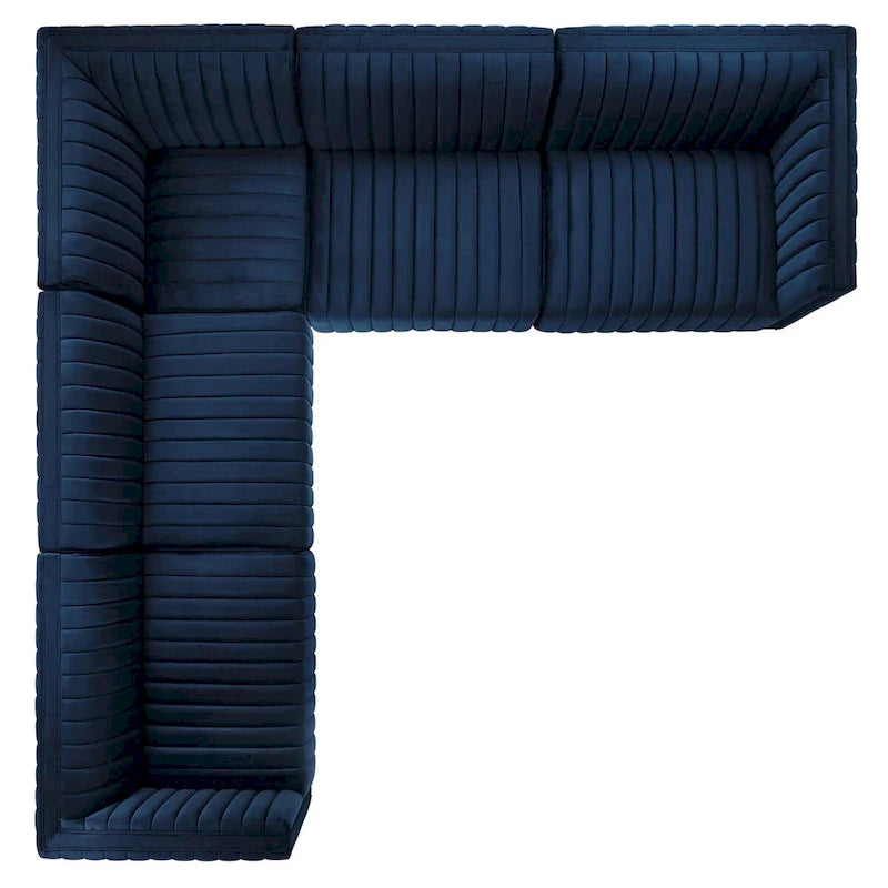 Canapé d'angle 5 pièces Conjure Channel en velours capitonné haute performance