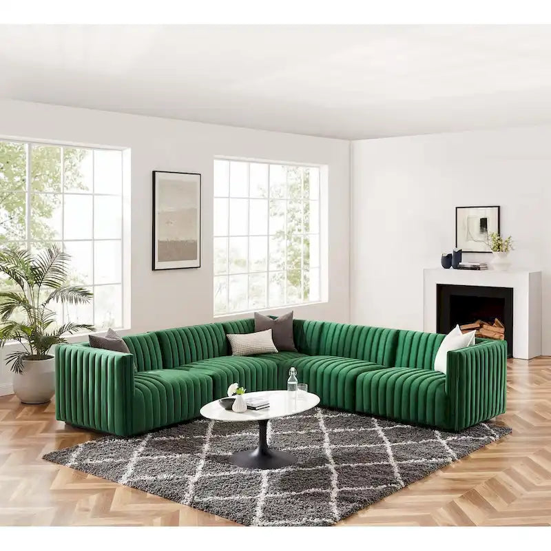 Canapé d'angle 5 pièces Conjure Channel en velours capitonné haute performance