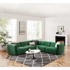 Canapé d'angle 5 pièces Conjure Channel en velours capitonné haute performance